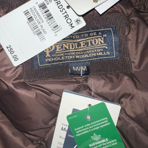 Pendleton Black Hills Duck Down Wool Corduroy Vest Plaid large Red Olive NEW - Picture 4 of 9